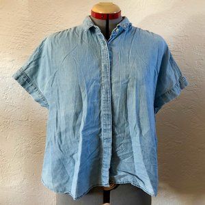 Madewell Chambray Denim Short Sleeve Button Up Shirt Size Large